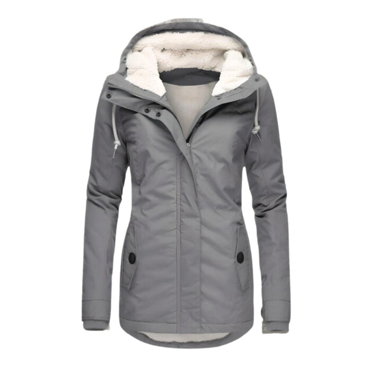 Women's Sherpa-Lined Hooded Quilted Jacket Slim-Fit Parka - Grey