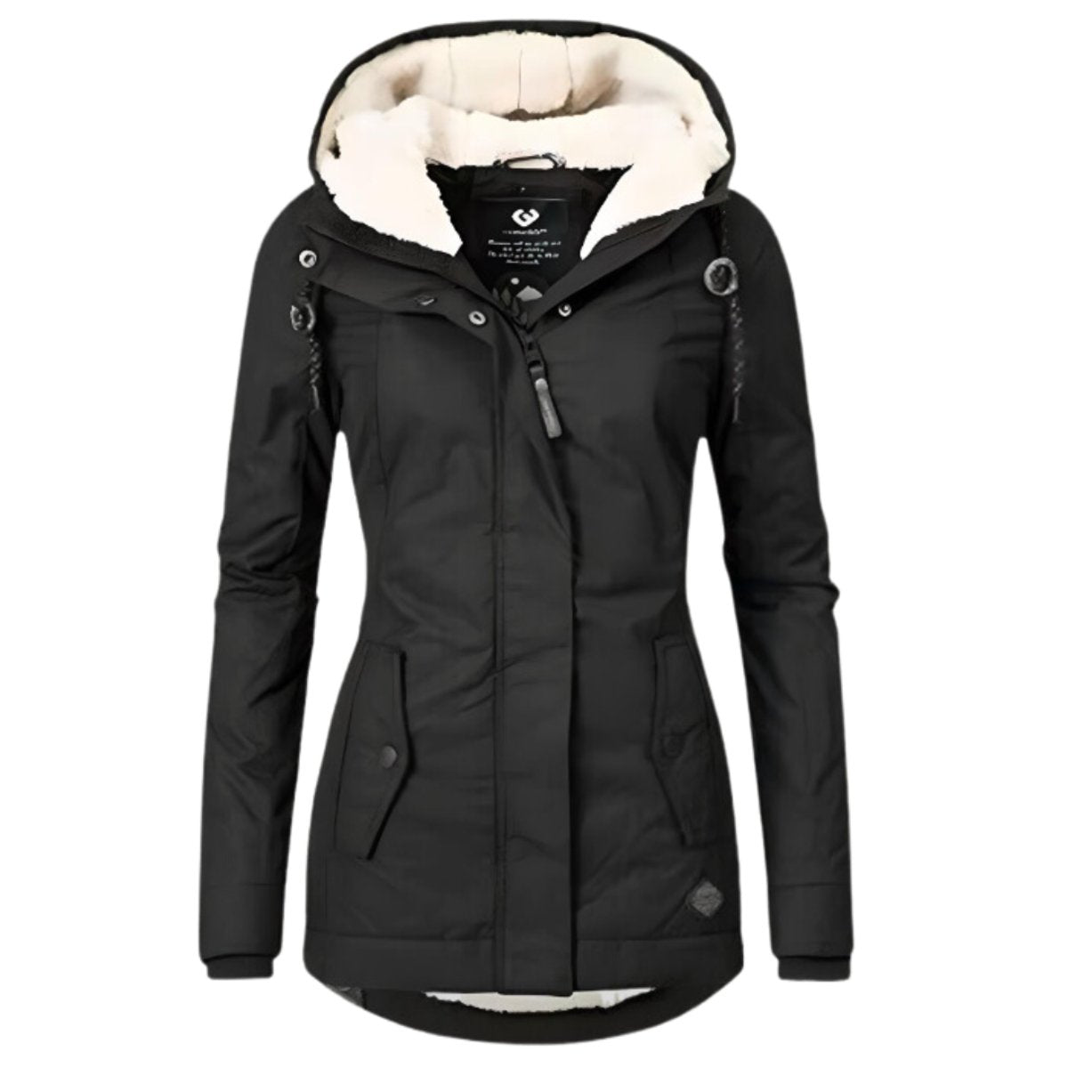 Women's Sherpa-Lined Hooded Quilted Jacket Slim-Fit Parka - Black