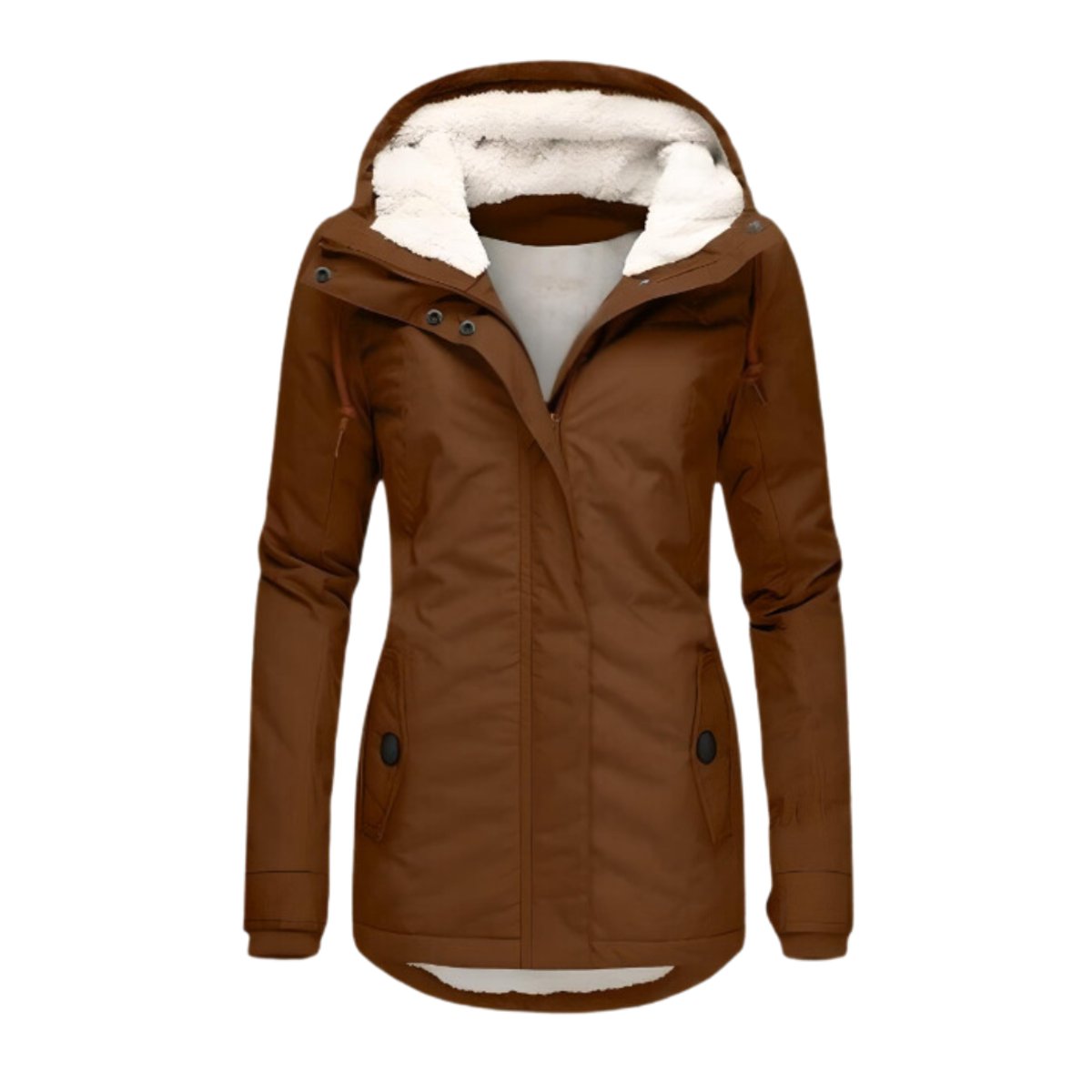 Women's Sherpa-Lined Hooded Quilted Jacket Slim-Fit Parka - Brown