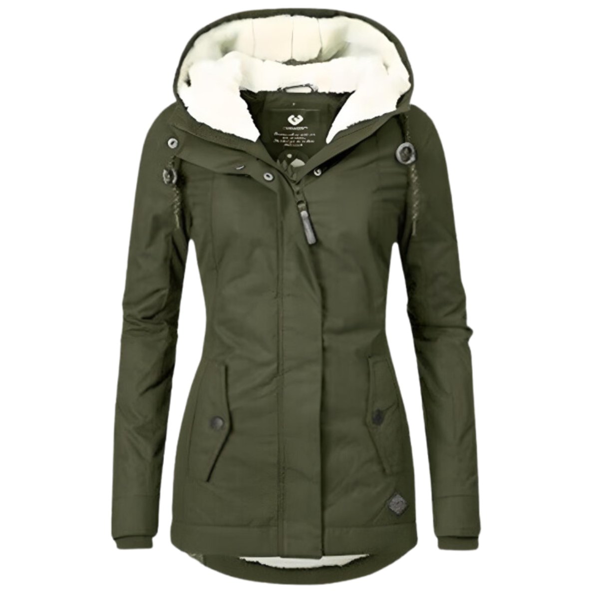 Women's Sherpa-Lined Hooded Quilted Jacket Slim-Fit Parka - Army Green
