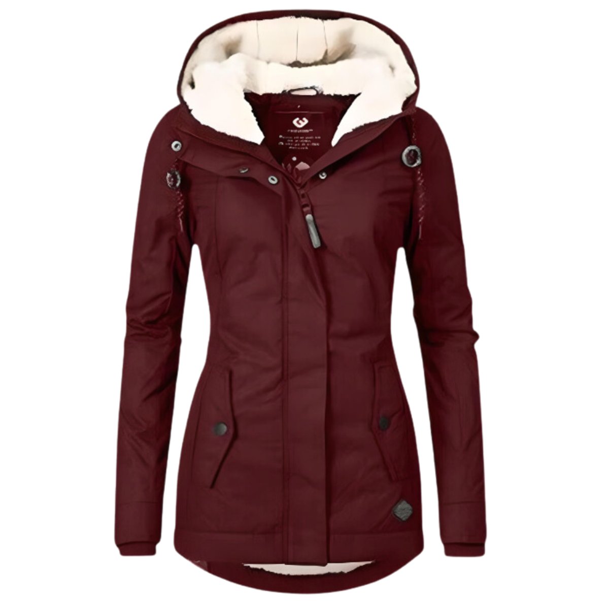 Women's Sherpa-Lined Hooded Quilted Jacket Slim-Fit Parka - Wine Red