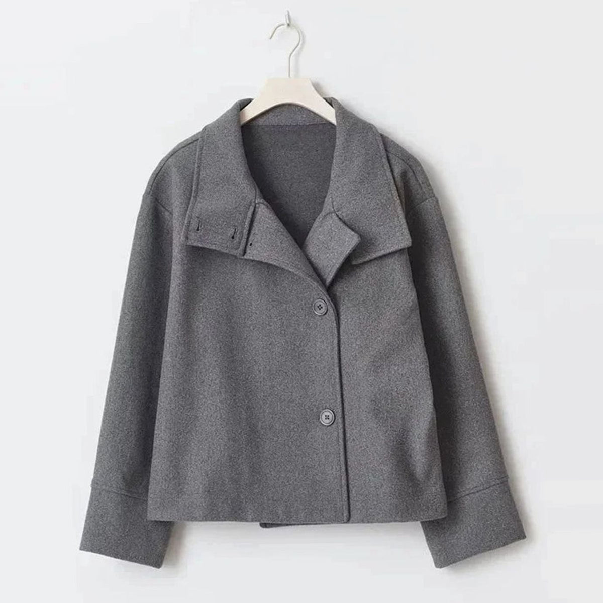 Women's Short Button-Up High-Collar Wool Coat