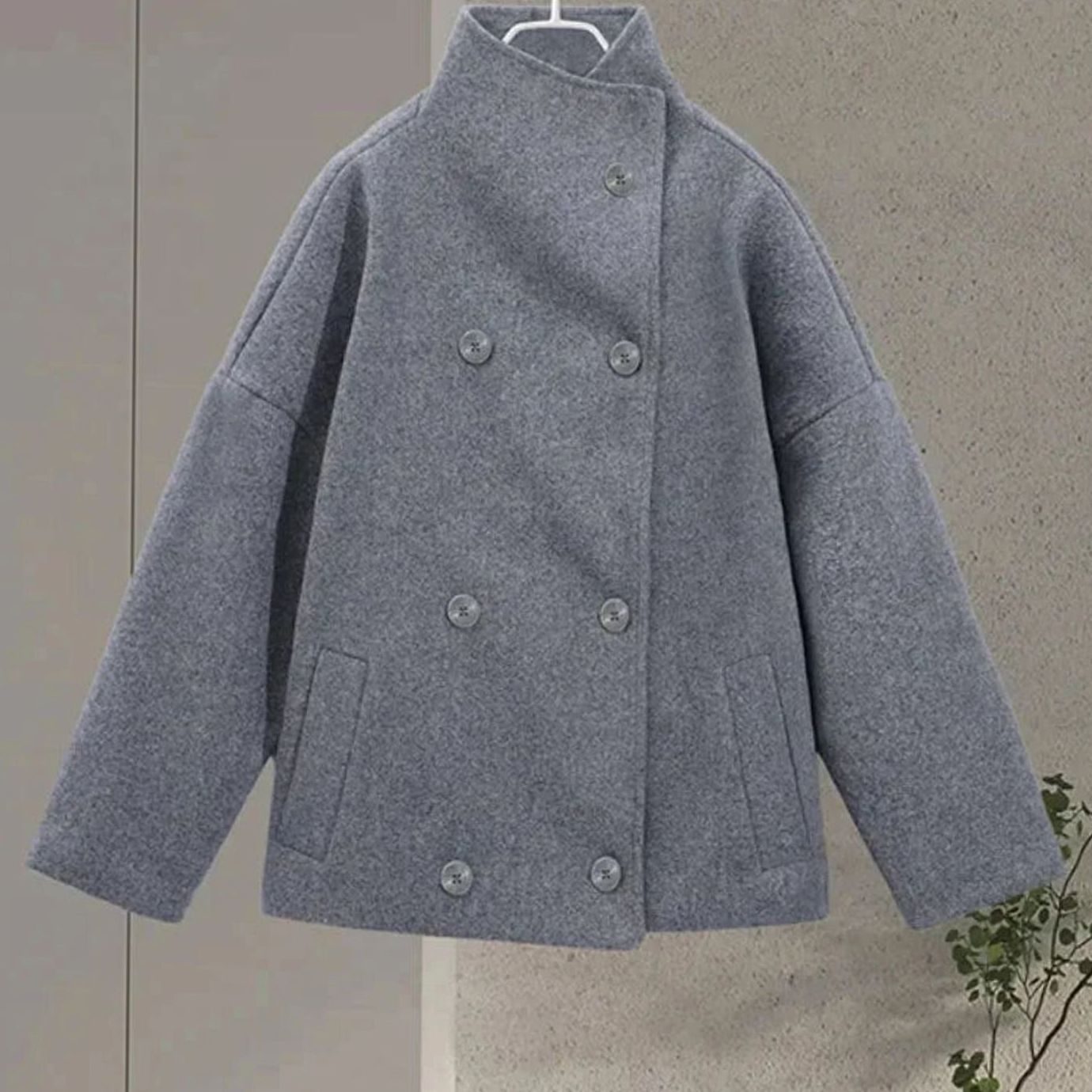 Women's Short Button-Up High-Collar Wool Coat
