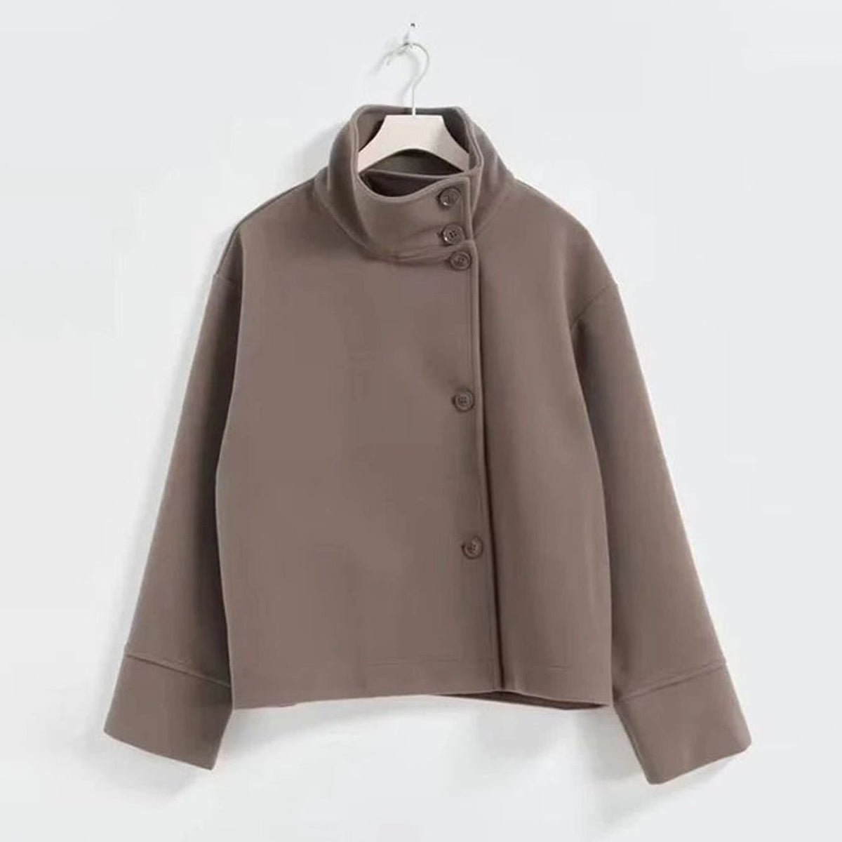 Women's Short Wool Coat High-Neck Button-Front Jacket