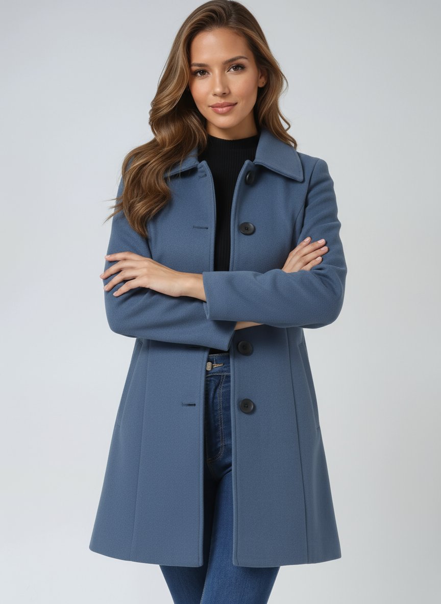 Women's Single-Breasted Structured Winter Trench Coat - Light Blue