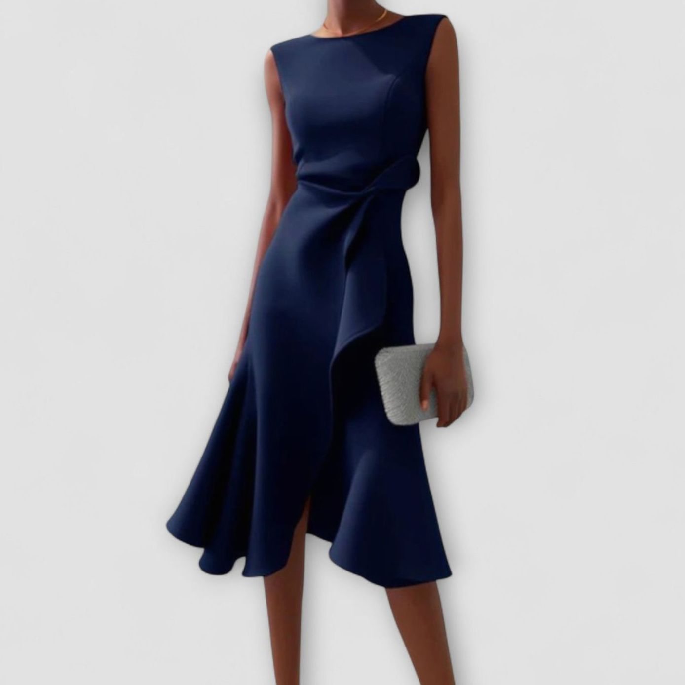 Women's Sleeveless Asymmetric Draped Flared Midi Dress - Navy Blue