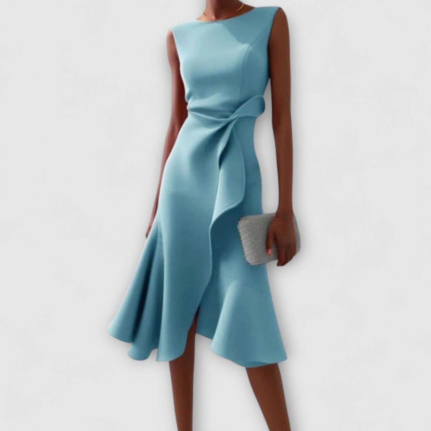 Women's Sleeveless Asymmetric Draped Flared Midi Dress - Light Blue