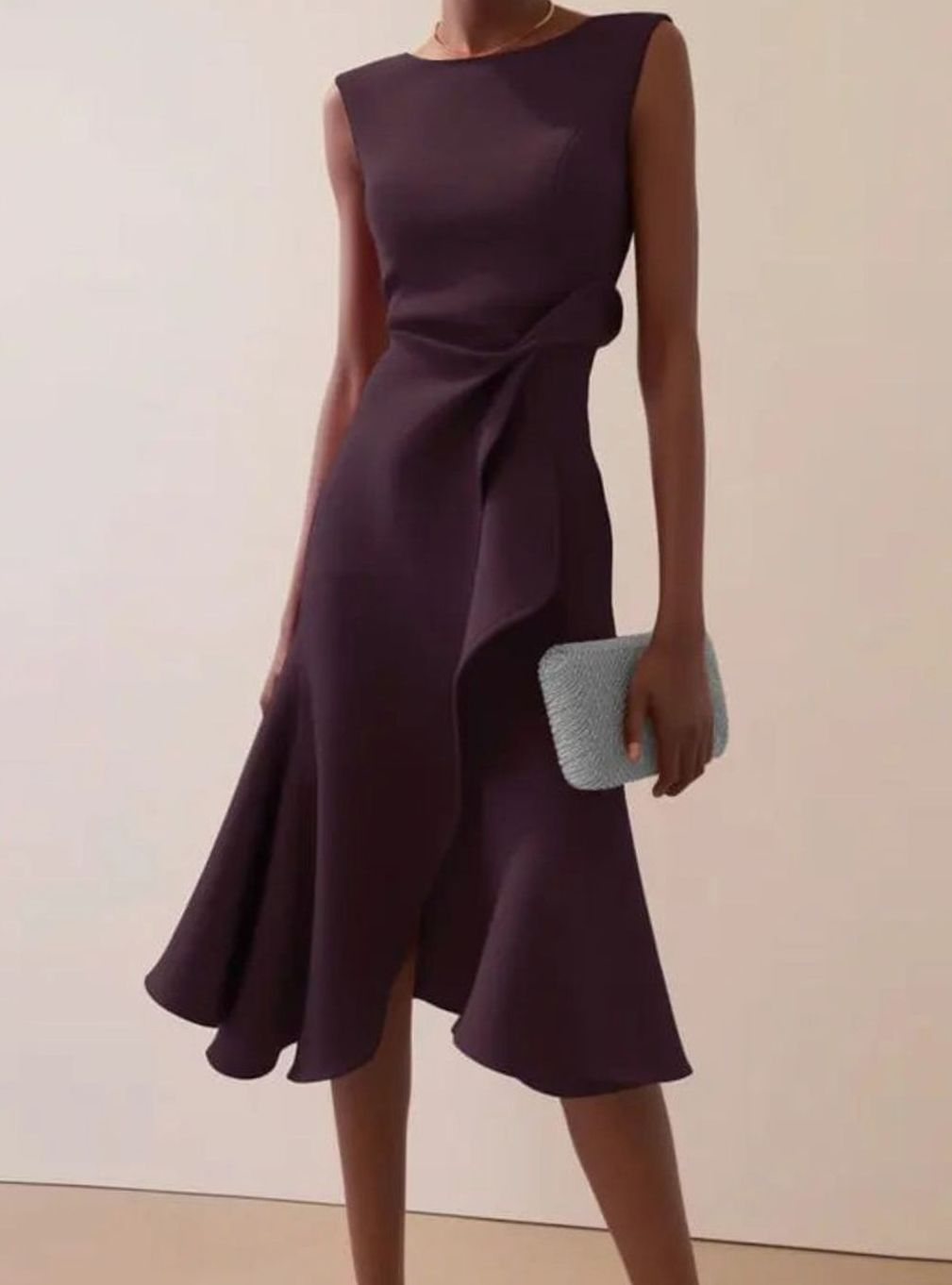 Women's Sleeveless Draped Asymmetric-Hem Midi Dress - Dark Violet
