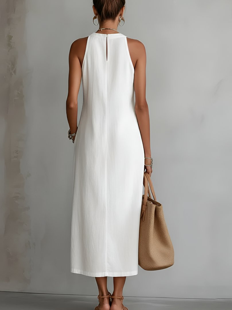 Women's Sleeveless Embroidered Round-Neck Midi Dress