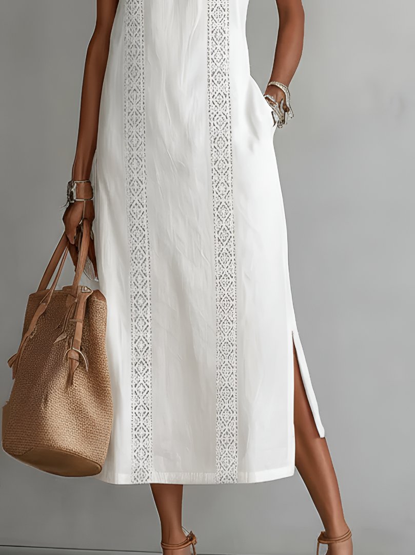Women's Sleeveless Embroidered Round-Neck Midi Dress