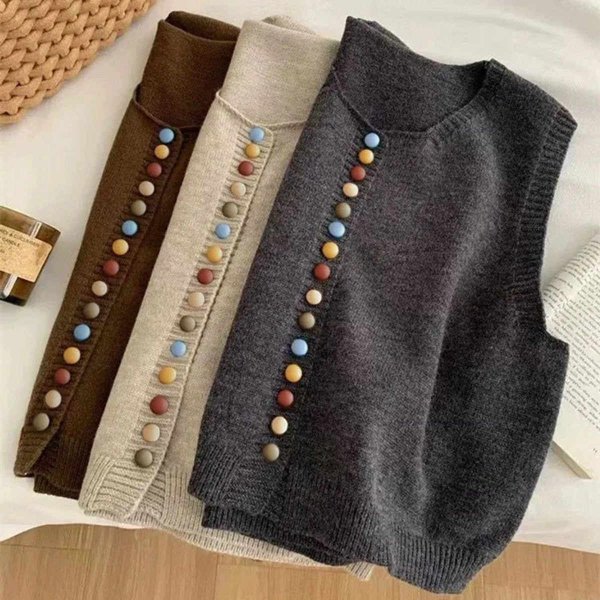 Women's Sleeveless Knit Button-Front Vest Cardigan