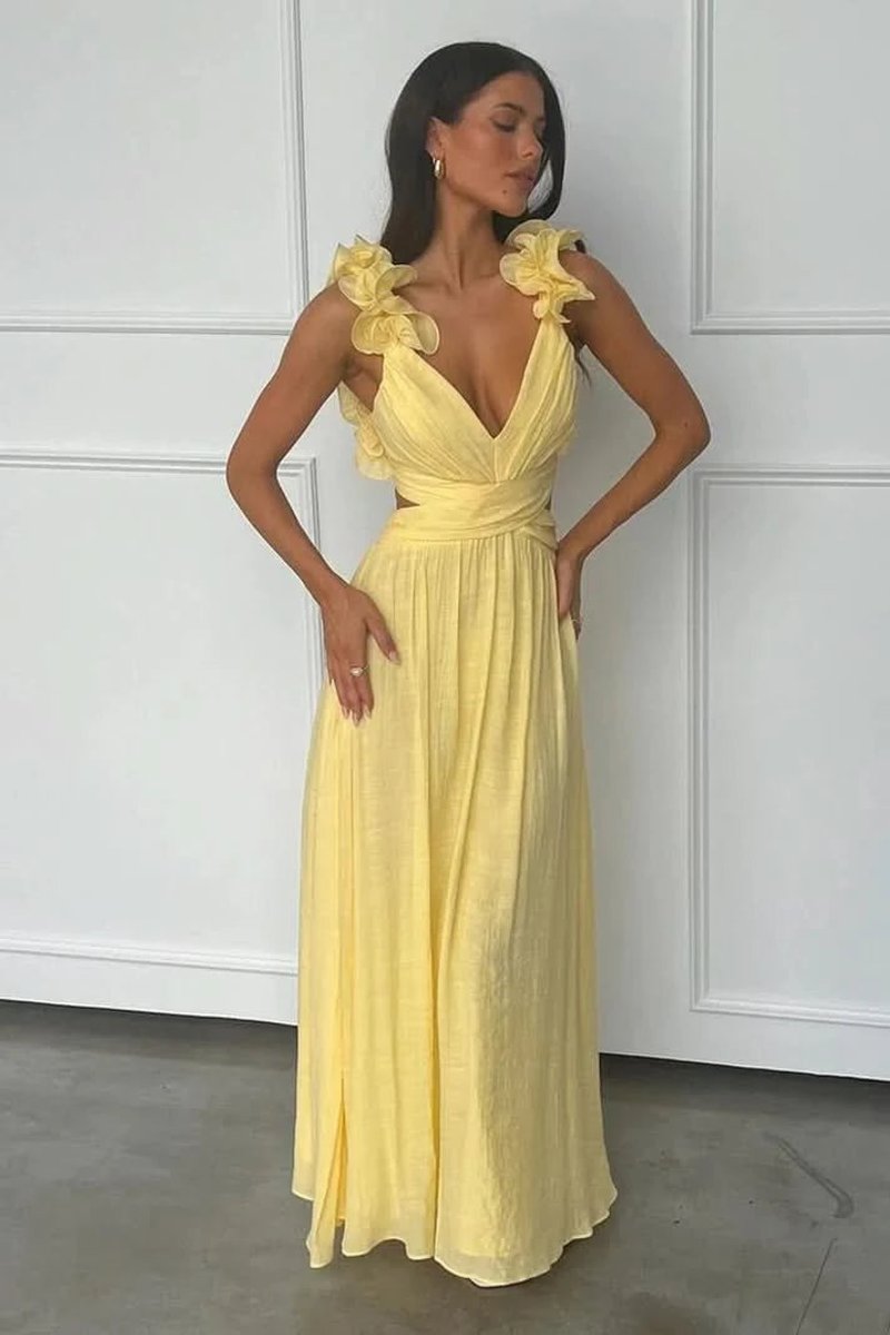 Women's Sleeveless Pleated Floral-Appliqué Maxi Evening Gown