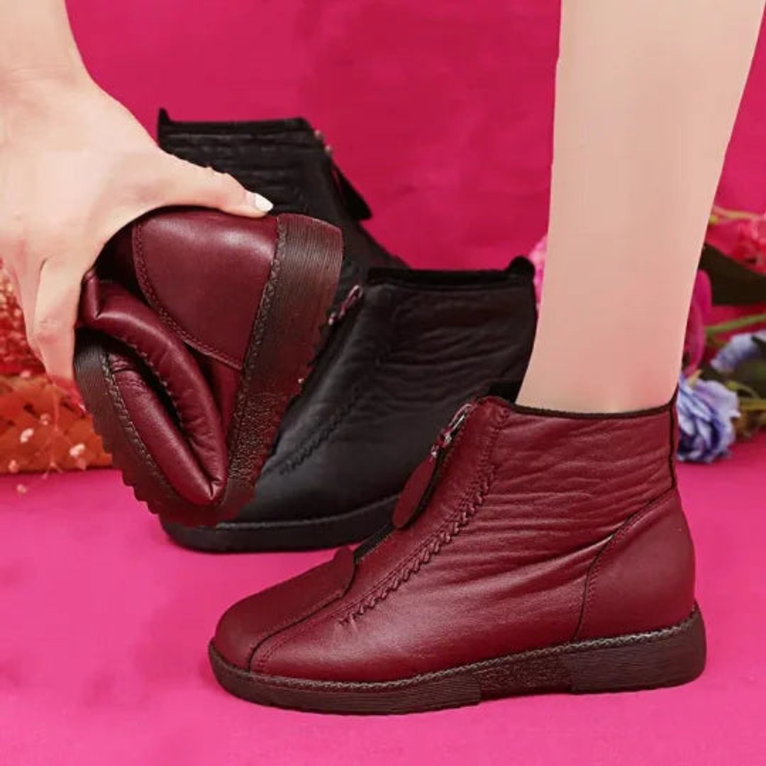 Women's Slip-Resistant Fleece-Lined Leather Ankle Boots