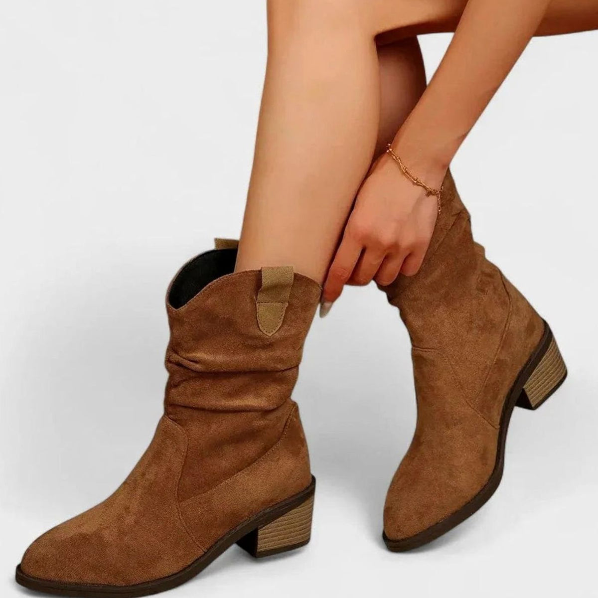 Women's Slip-Resistant Suede Mid-Calf Western Cowboy Boots