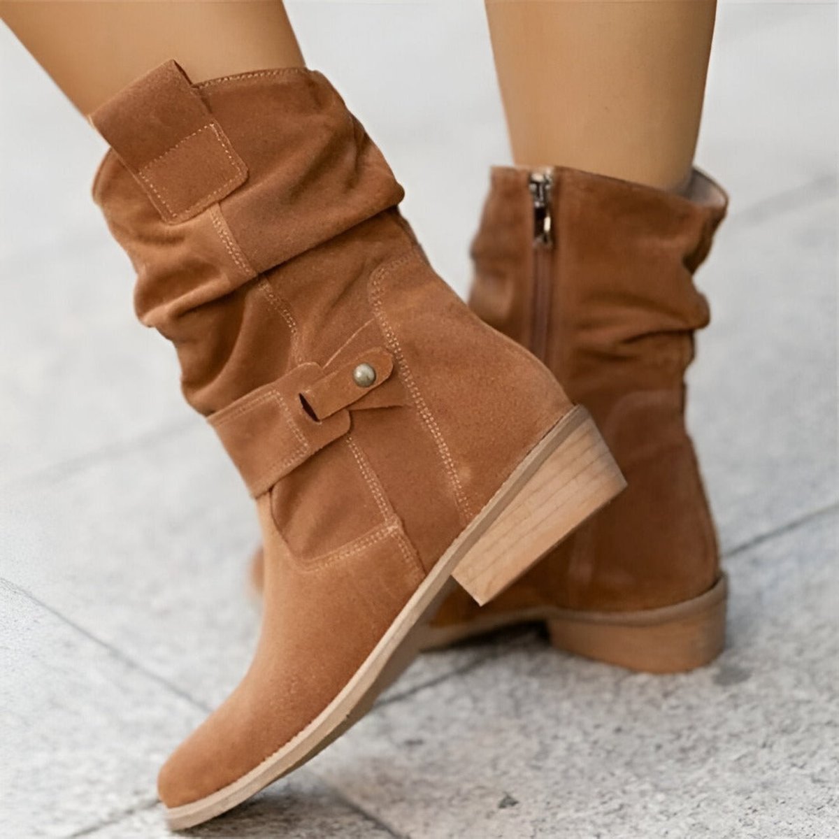 Women's Slouch Faux Suede Mid-Calf Knee High Boots Block Heel - Brown