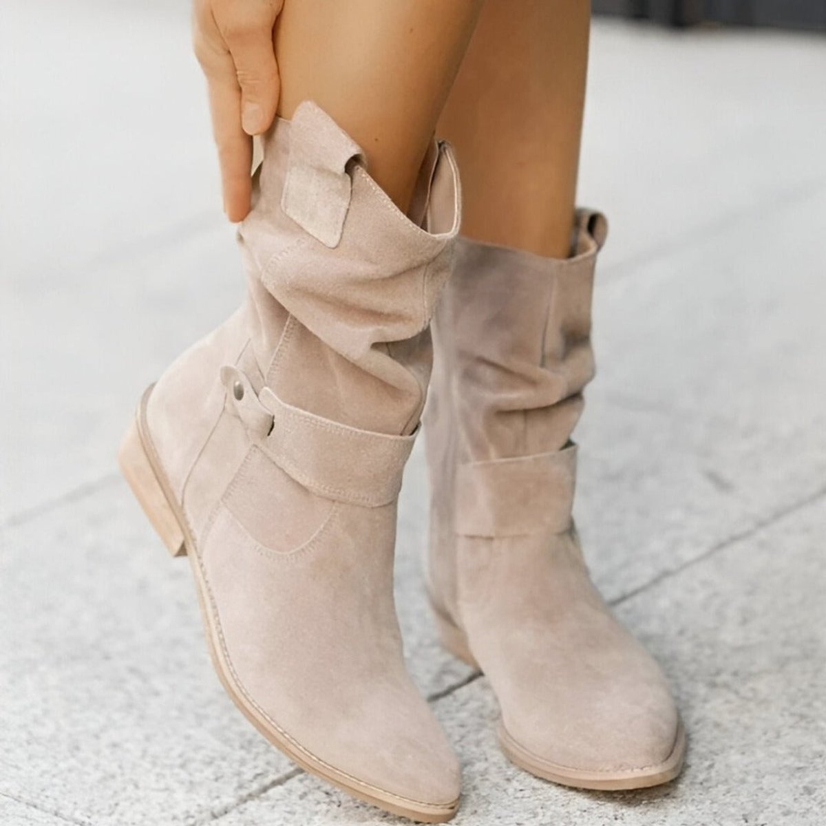 Women's Slouch Faux Suede Mid-Calf Knee High Boots Block Heel