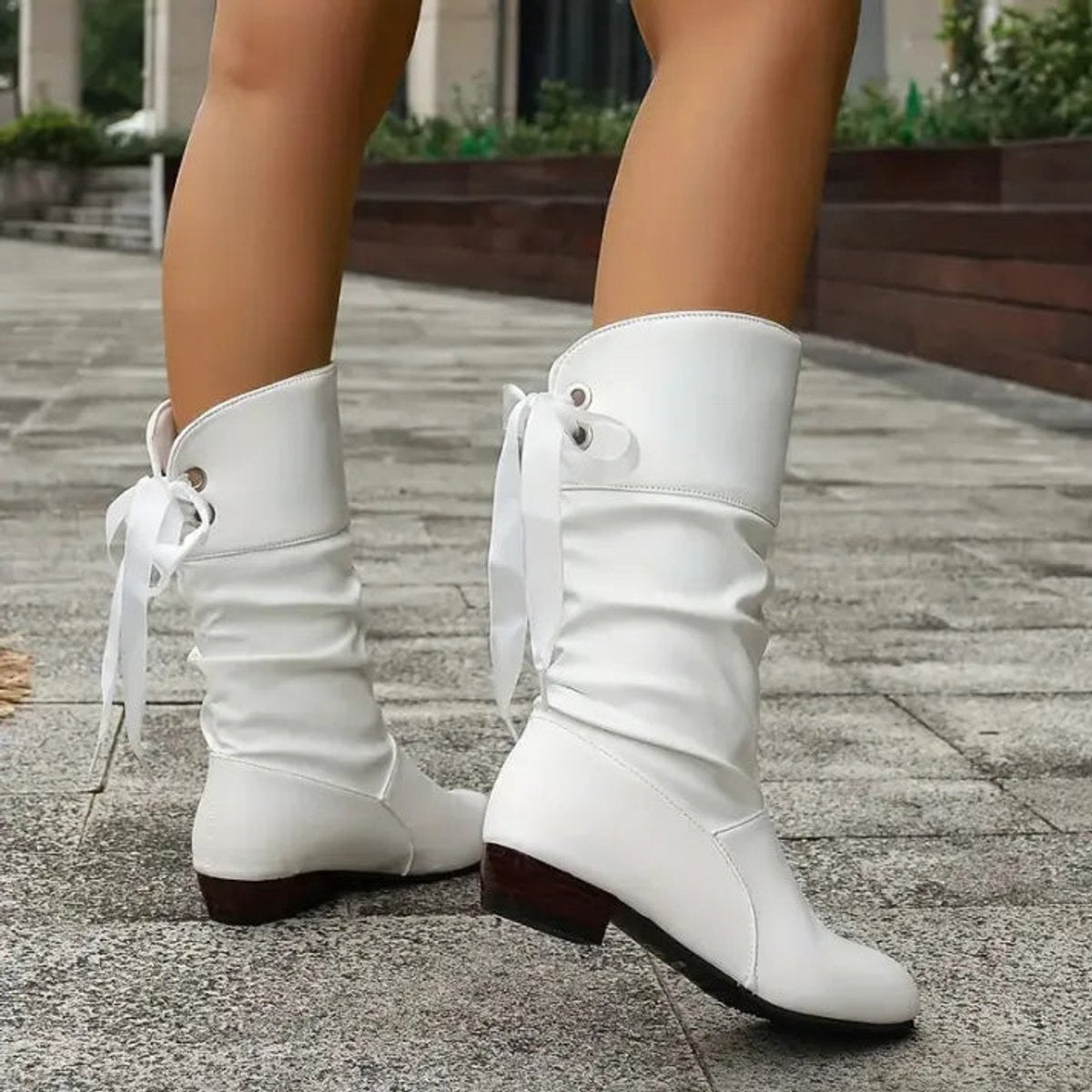Women's Slouch Lace-Up Block Heel Mid-Calf Ankle Boots