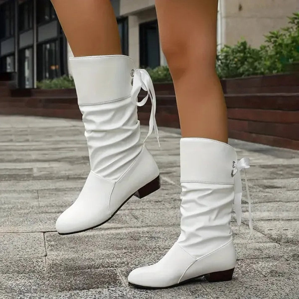 Women's Slouch Lace-Up Block Heel Mid-Calf Ankle Boots