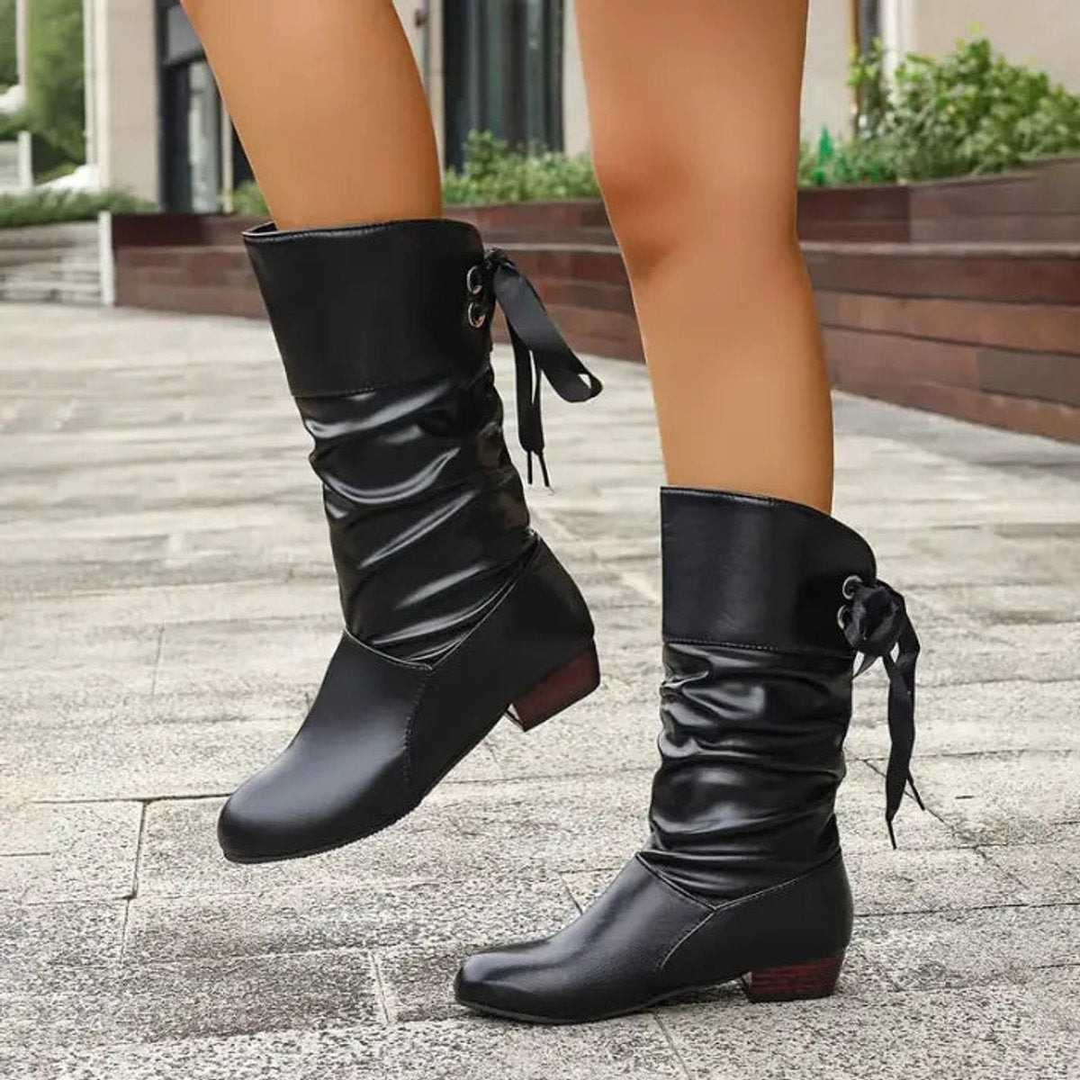 Women's Slouch Lace-Up Block Heel Mid-Calf Ankle Boots