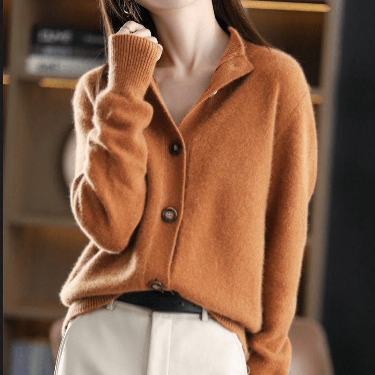 Women's Soft Cashmere Blend Button-Up Knit Cardigan