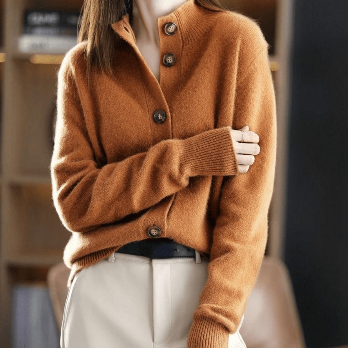 Women's Soft Cashmere Blend Button-Up Knit Cardigan - Orange