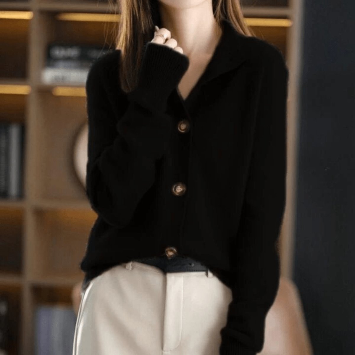 Women's Soft Cashmere Blend Button-Up Knit Cardigan - Black