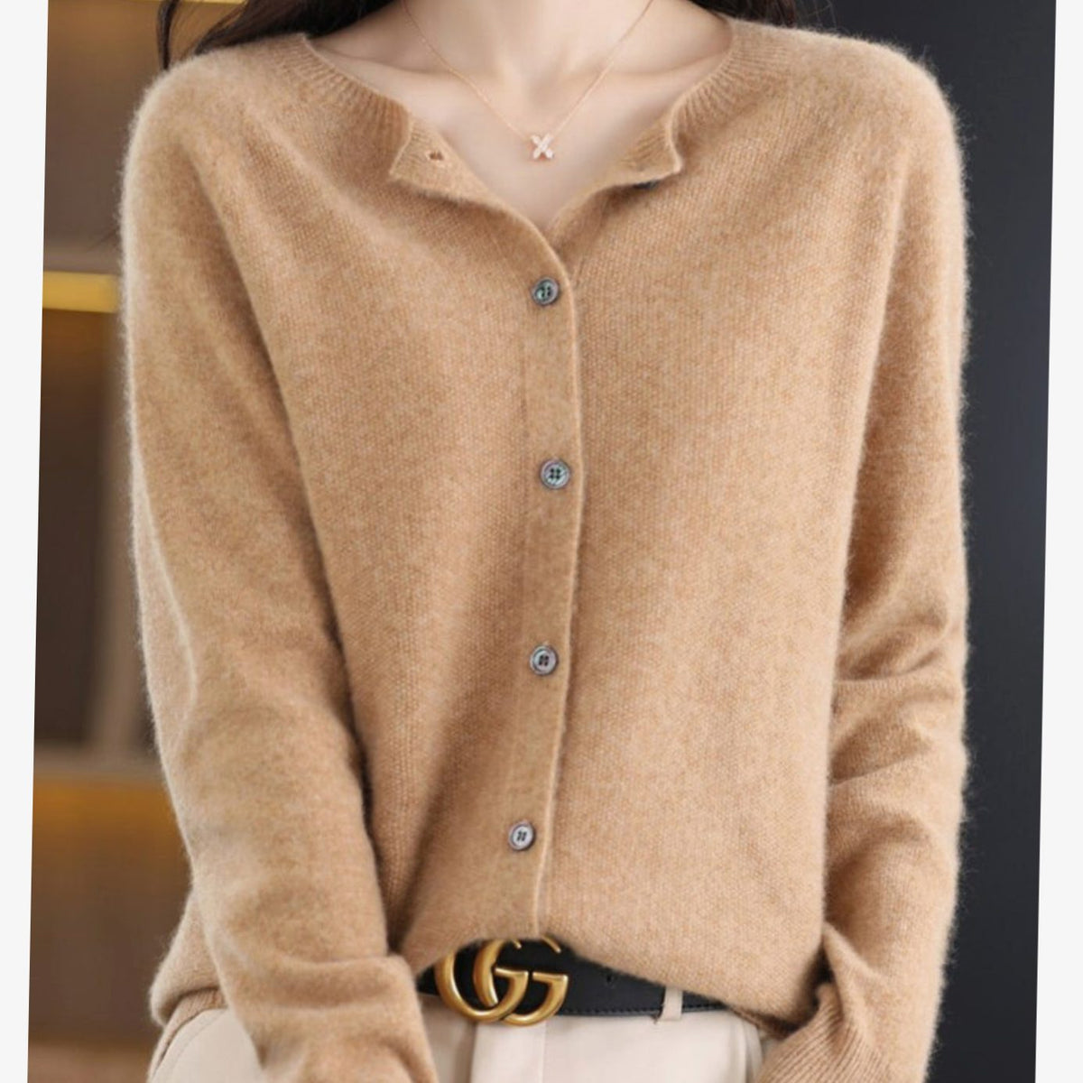 Women's Soft Knit Button-Front V-Neck Cardigan - Light Brown