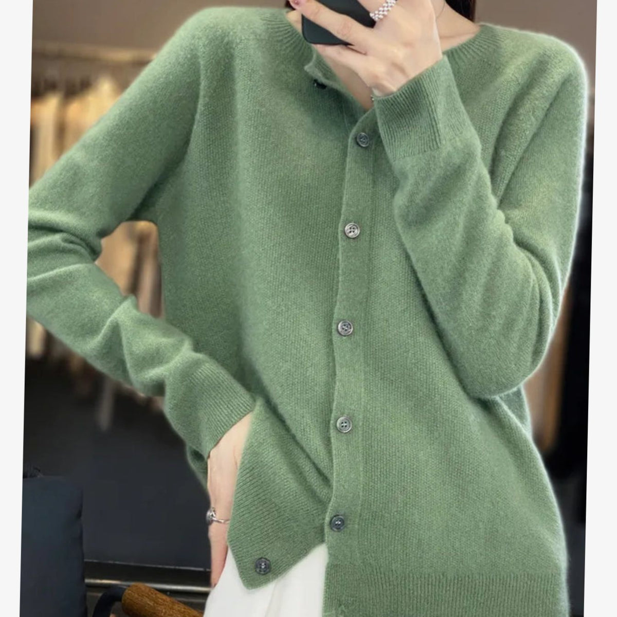 Women's Soft Knit Button-Front V-Neck Cardigan - Light Green