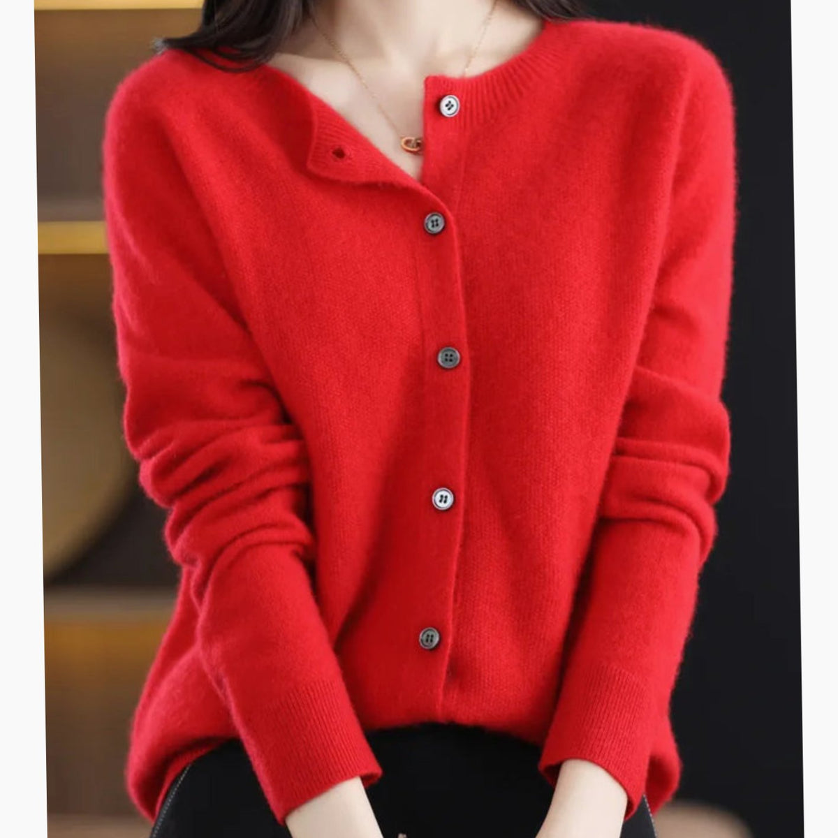 Women's Soft Knit Button-Front V-Neck Cardigan - Red