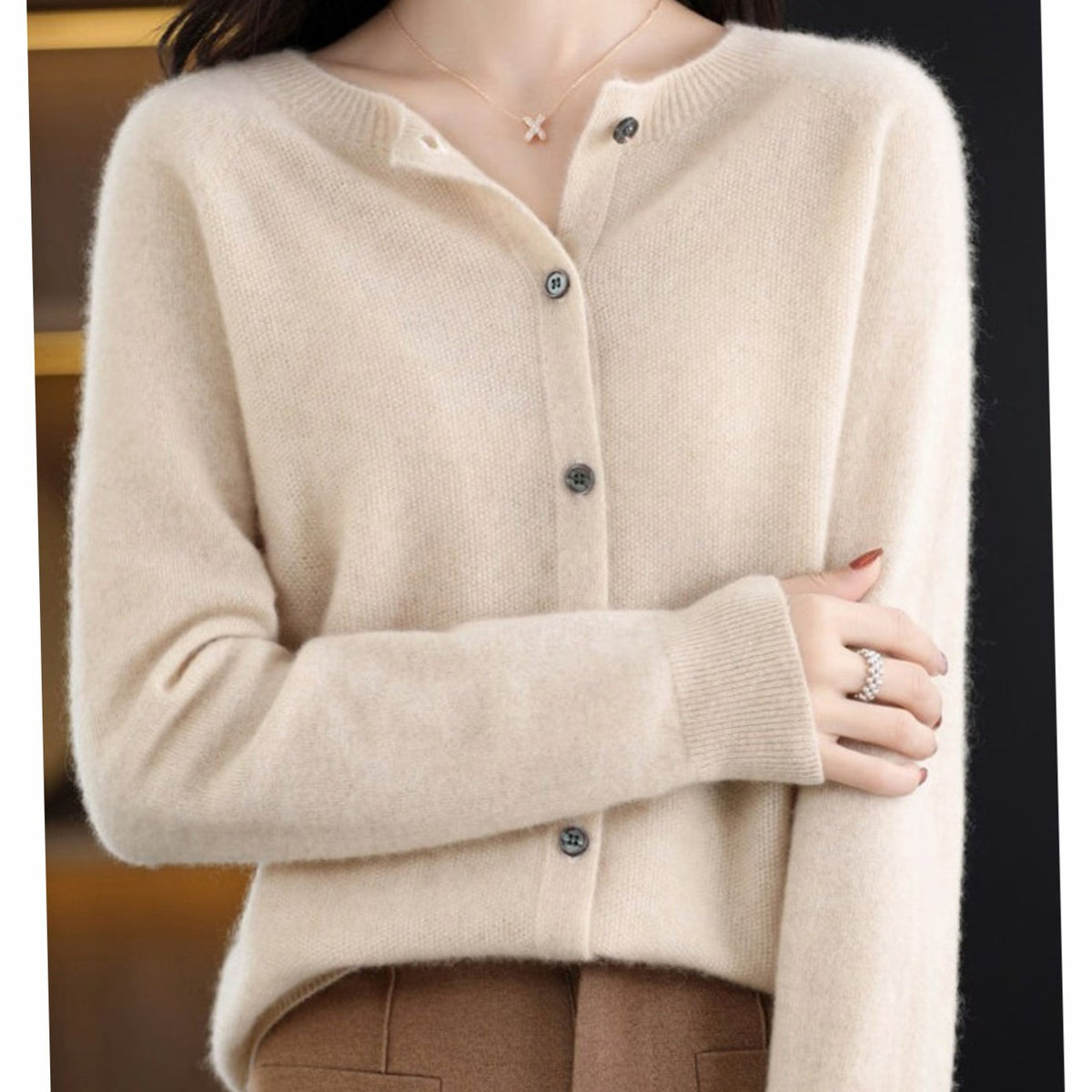 Women's Soft Knit Button-Front V-Neck Cardigan - Khaki