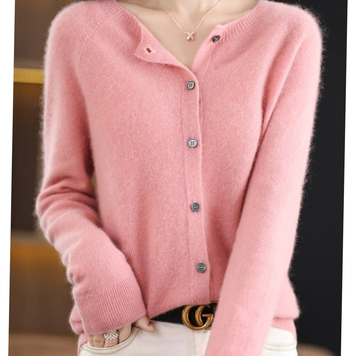 Women's Soft Knit Button-Front V-Neck Cardigan - Light Pink