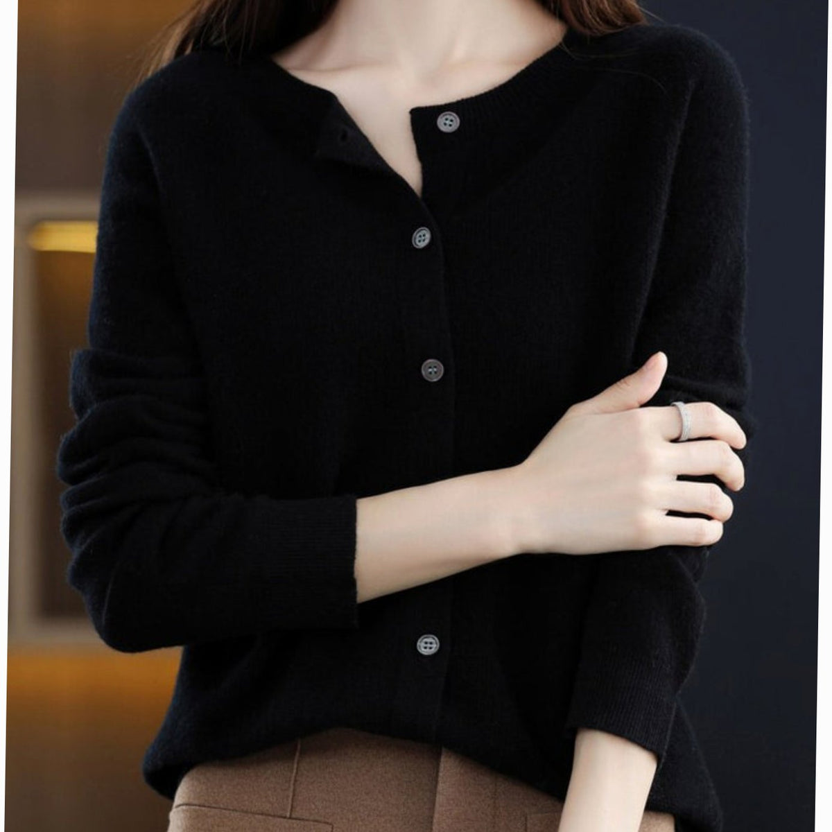 Women's Soft Knit Button-Front V-Neck Cardigan - Black