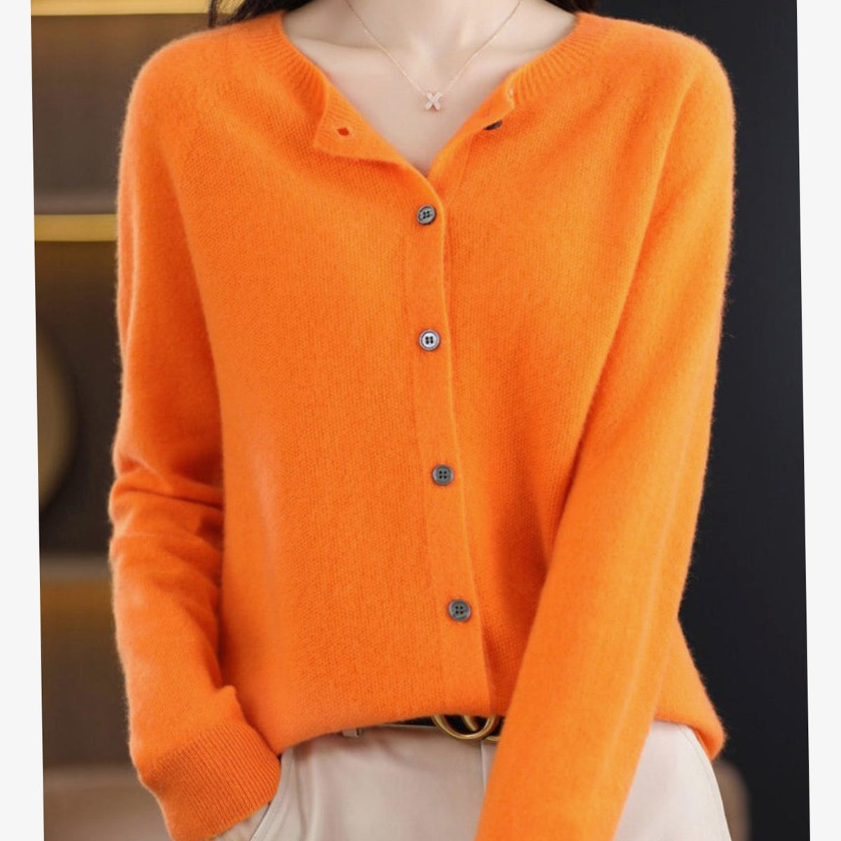 Women's Soft Knit Button-Front V-Neck Cardigan - Orange
