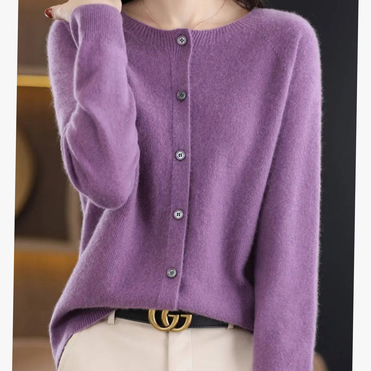 Women's Soft Knit Button-Front V-Neck Cardigan - Purple