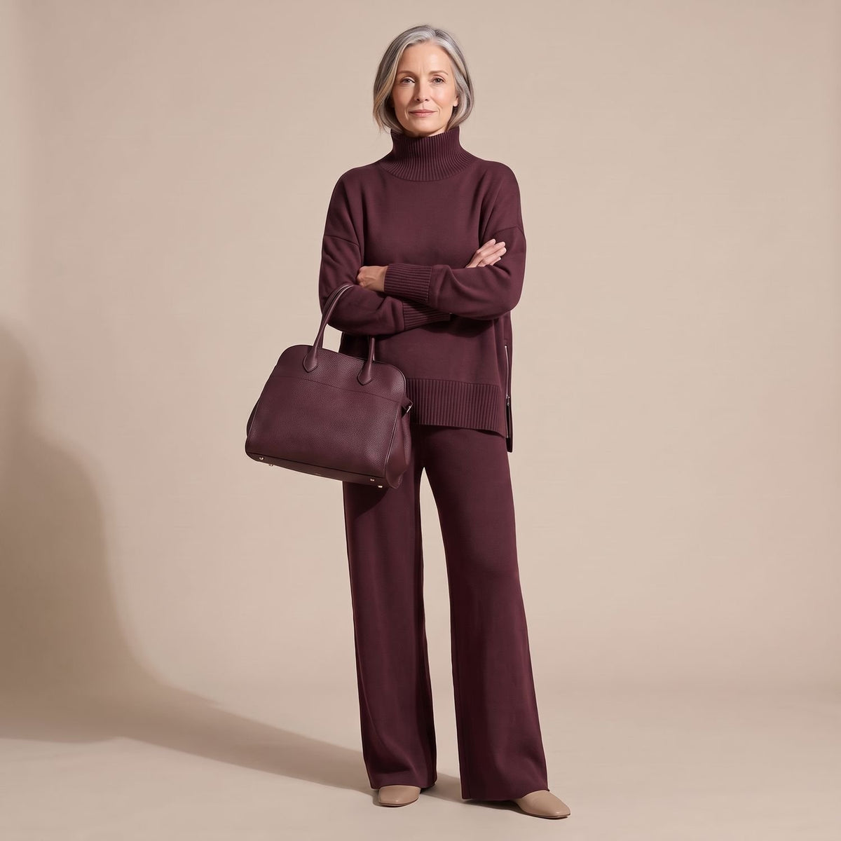 Women's Soft Knit Wide-Leg Coord Set Two-Piece Loungewear
