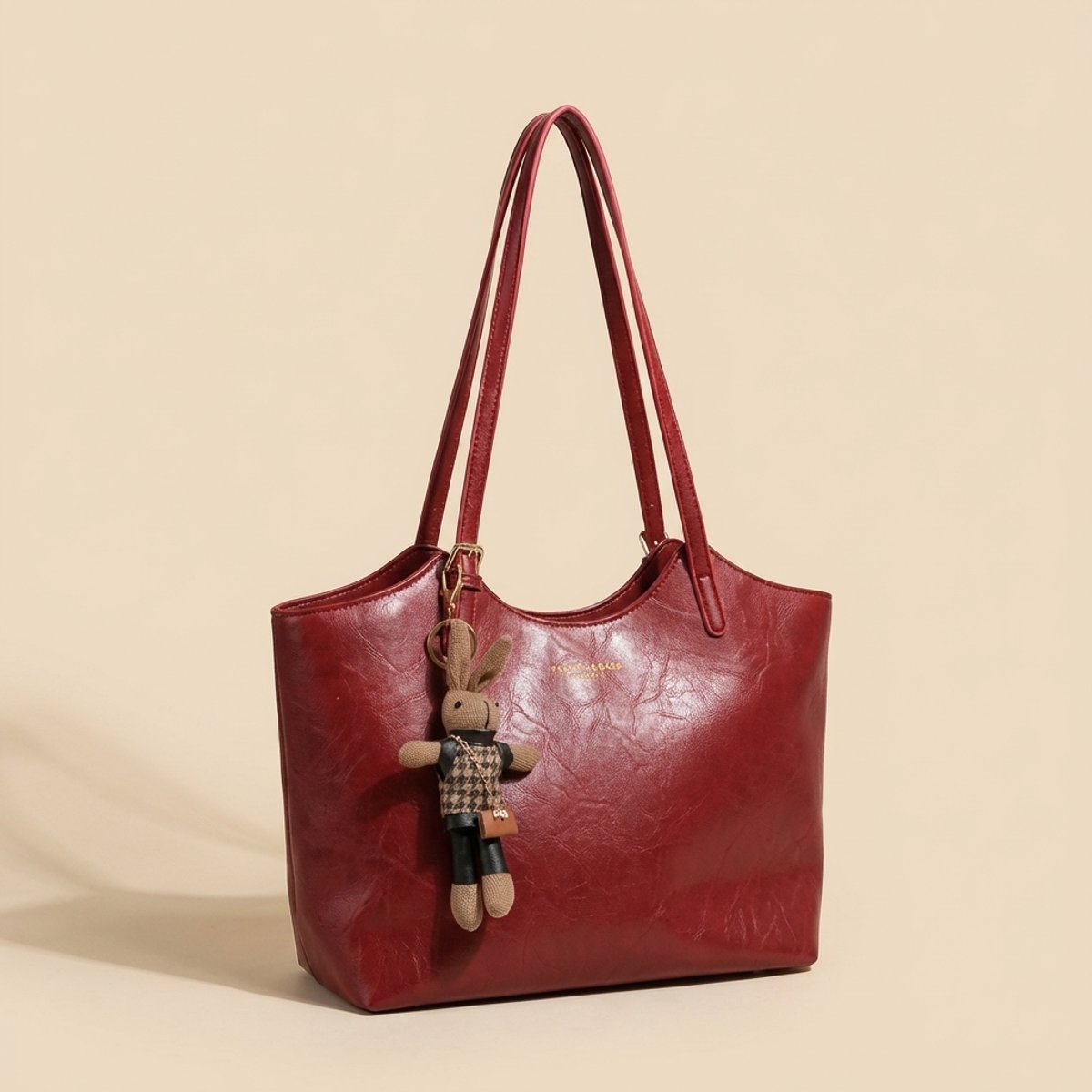 Women's Soft Vegan Leather Structured Shoulder Tote Bag Bunny Charm