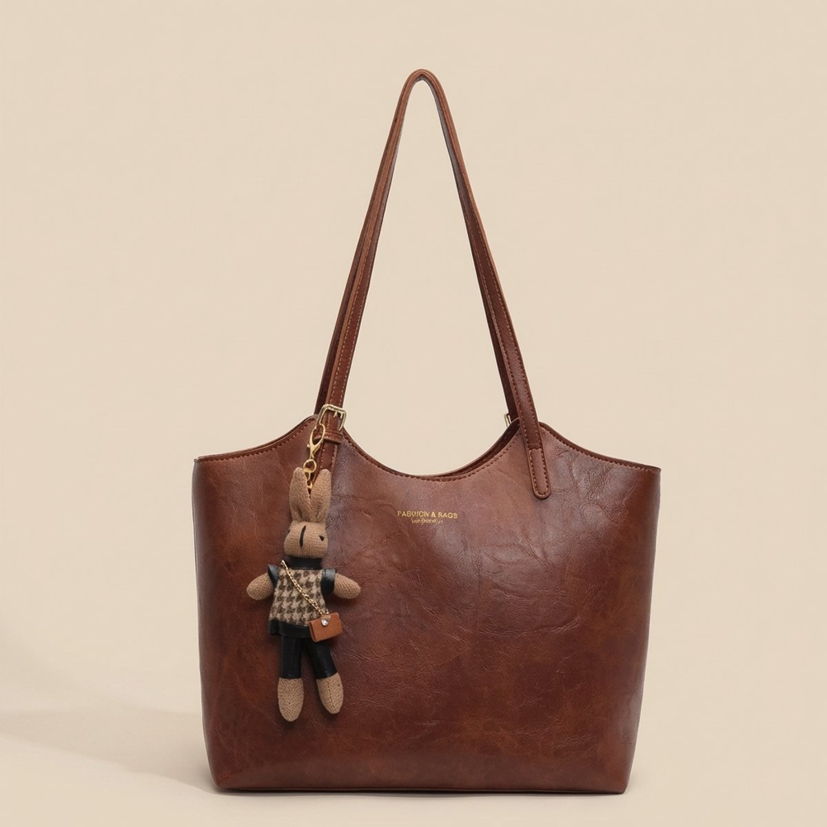 Women's Soft Vegan Leather Structured Shoulder Tote Bag Bunny Charm