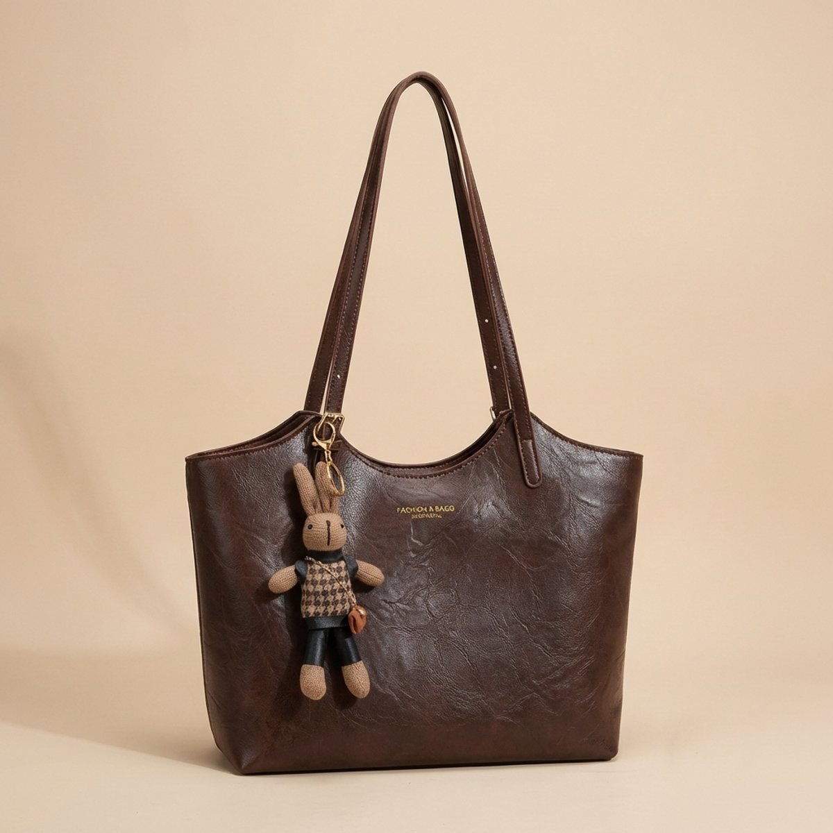 Women's Soft Vegan Leather Structured Shoulder Tote Bag Bunny Charm