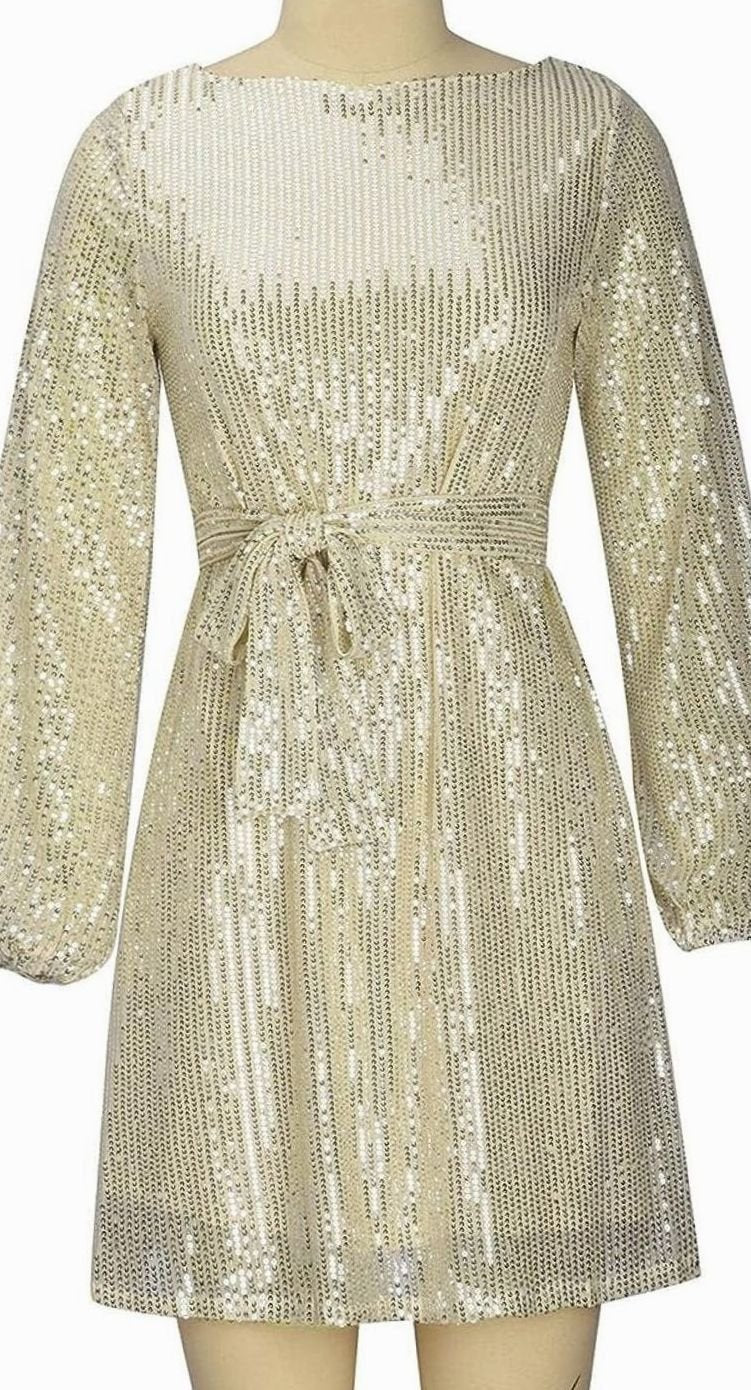 Women's Sparkly Sequin Mini Christmas Party Dress Asymmetric Hem