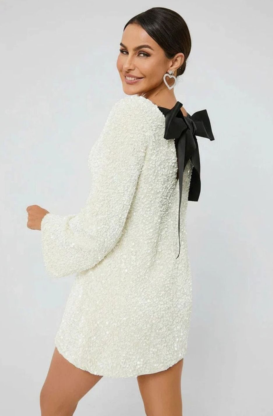 Women's Sparkly Sequin Mini Christmas Party Dress Bell Sleeves