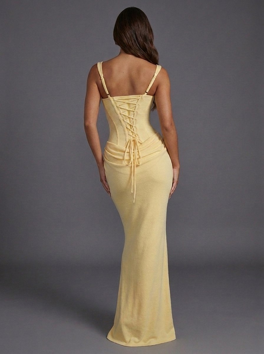 Women's Square Neck Corset Bodice Draped Column Maxi Dress