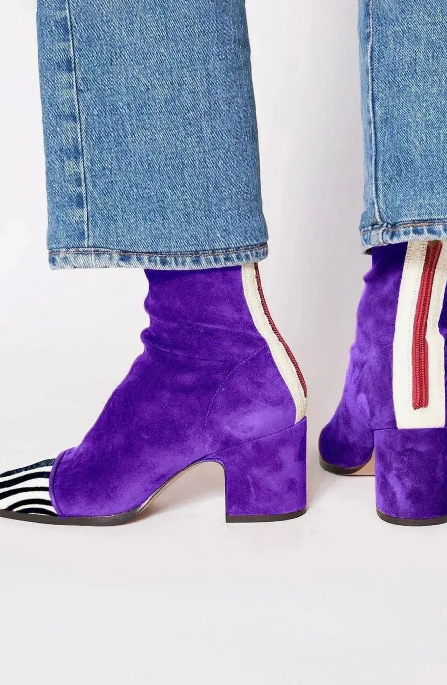 Women's Square-Toe Block-Heel Animal-Print Suede Ankle Boots - Purple