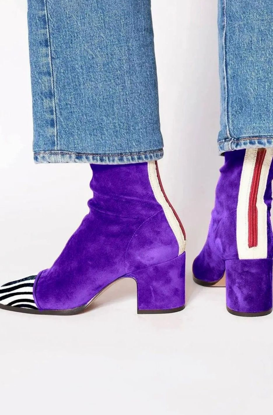 Women's Square-Toe Block-Heel Animal-Print Suede Ankle Boots