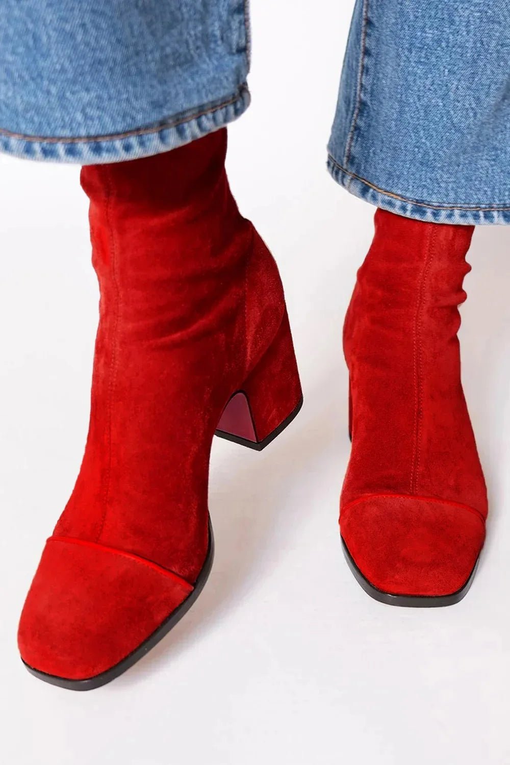 Women's Square-Toe Block-Heel Suede Knee-High Boots