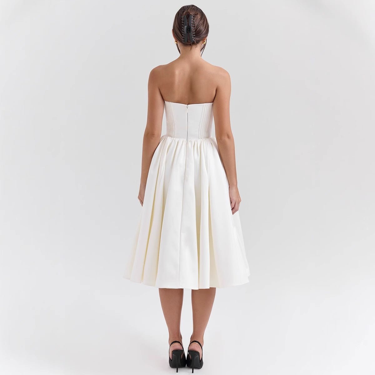 Women's Strapless Corset Cocktail Dress Pleated Full Skirt