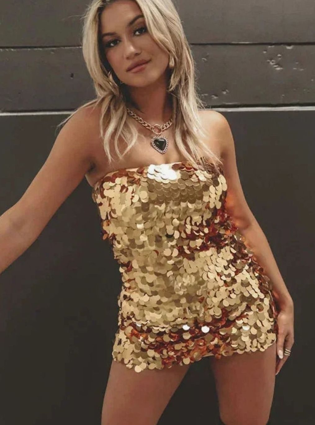 Women's Strapless Open-Back Sequin Mini Dress - Gold