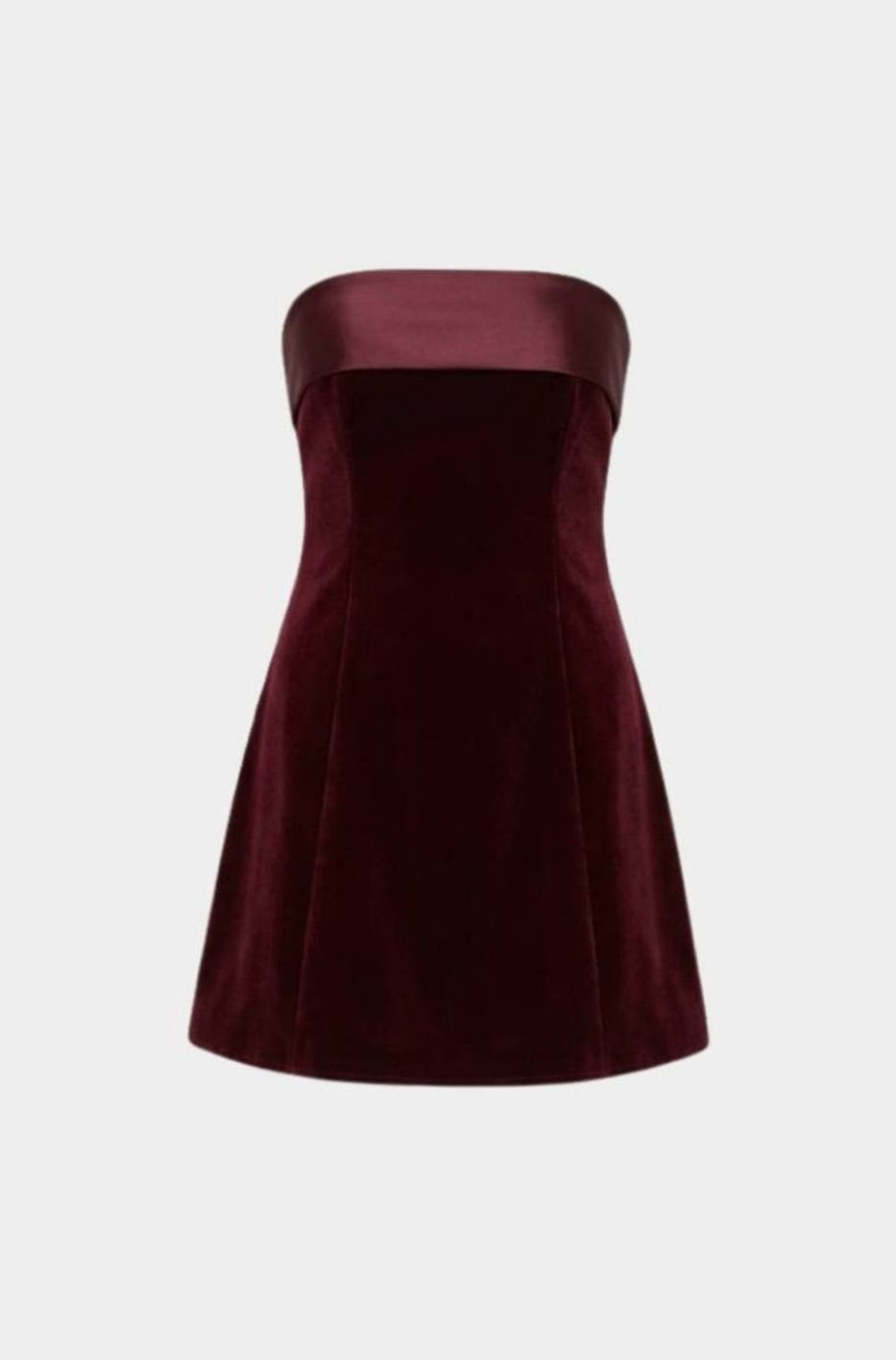 Women's Strapless Velvet Mini Dress A-Line Party Fit - Burgundy