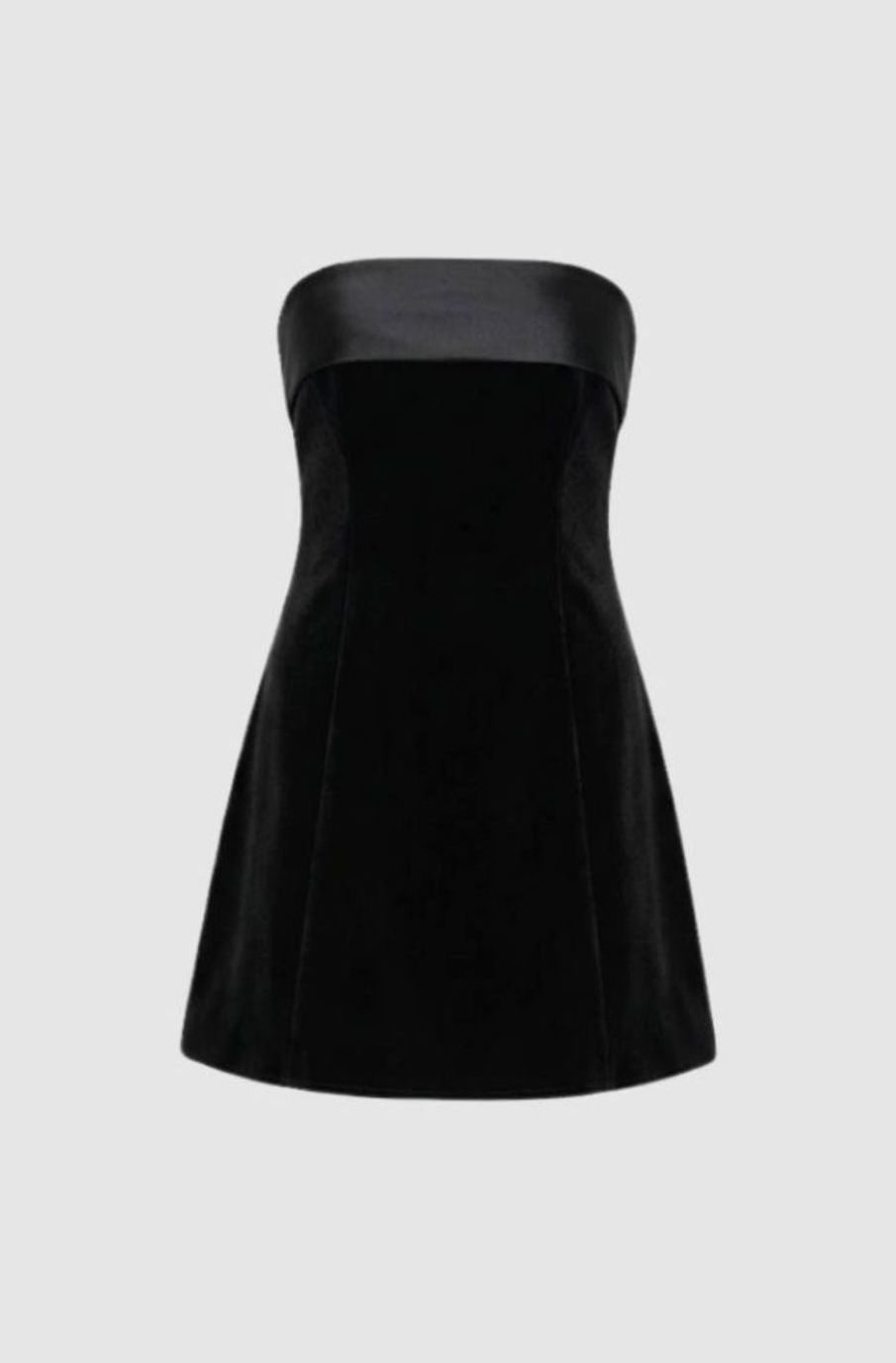 Women's Strapless Velvet Mini Dress A-Line Party Fit - Black