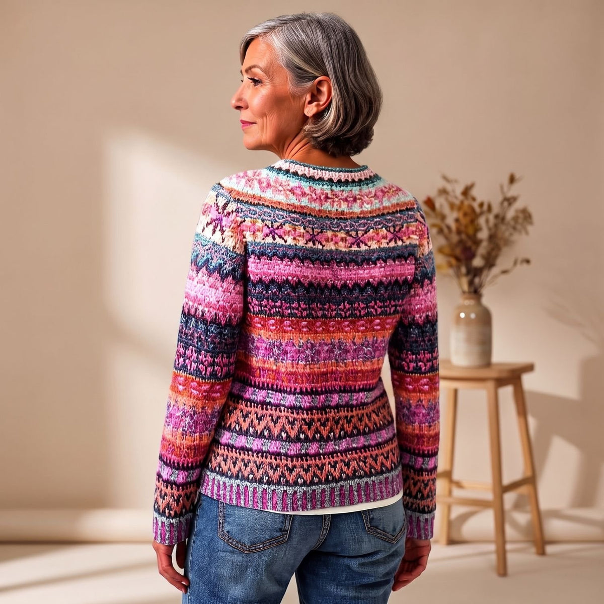 Women's Striped Knit Pullover Sweater Round Neck Long Sleeve