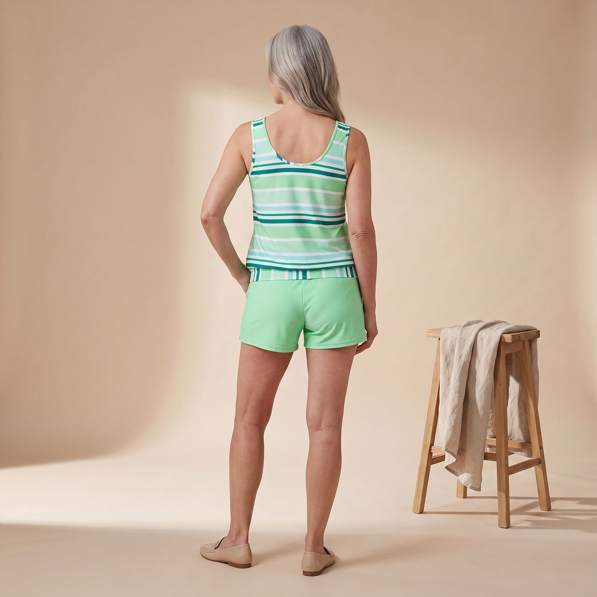 Women's Striped Tankini Two-Piece Swimsuit Set